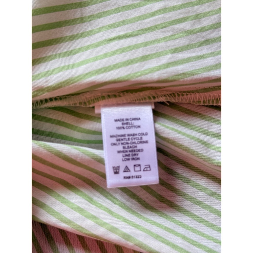 CeCe Womens Green White Striped Smocked Back Cotton Button Up Shirt Large - Picture 7 of 9
